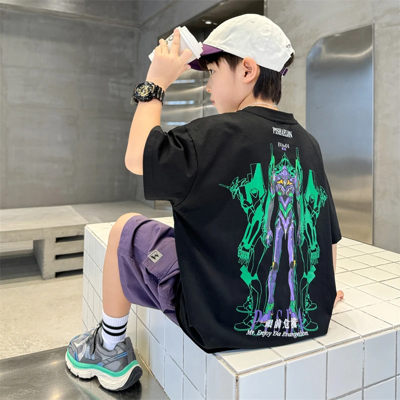 儿童洋气夏季薄款套装2024新款男童时尚印花童装中大童韩版两件套