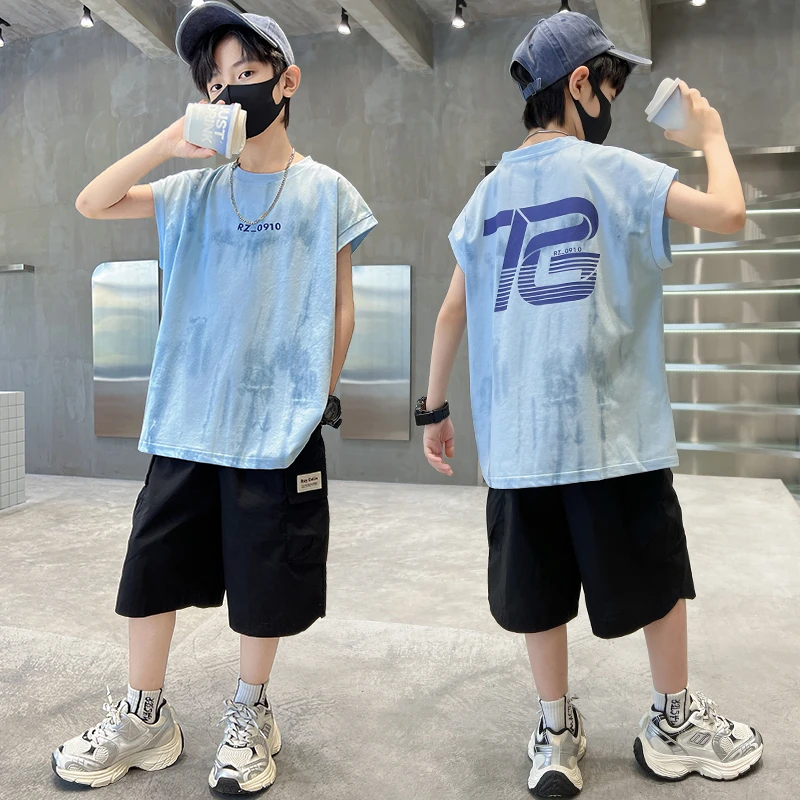 男童夏季背心T恤2025新款夏装无袖中大儿童男孩薄款痞帅气时髦潮