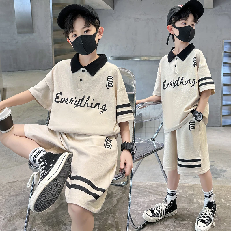 儿童洋气时尚套装2024新款男童夏季薄款帅气短袖中大童韩版两件套