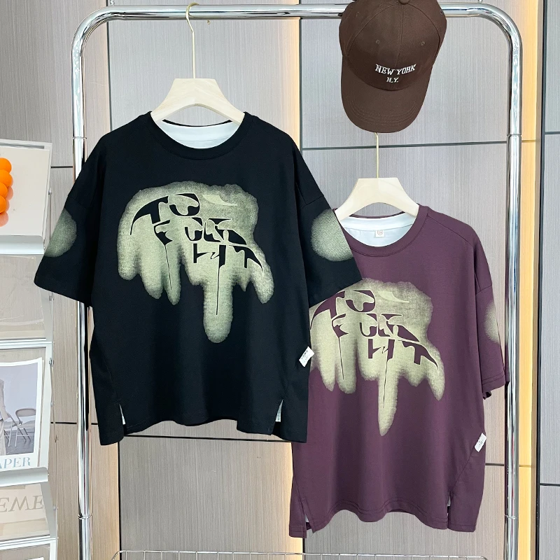 男童夏季短袖T恤2024新款夏季中大儿童洋气男孩宽松上衣痞帅潮牌t