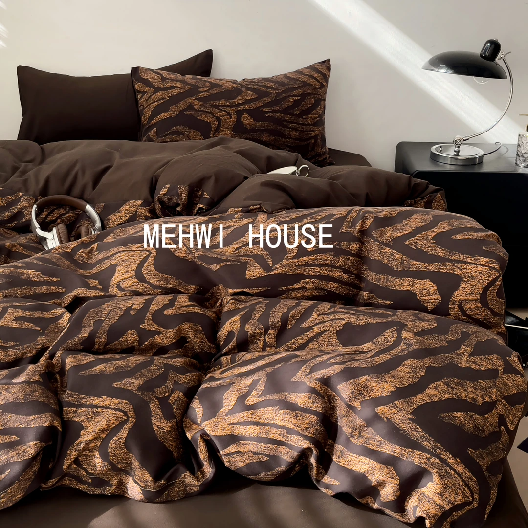 【MEHWI】A类ins斑马纹印花美式复古柔软亲肤床单被套三件套四件套