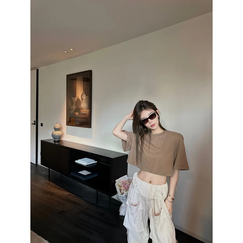 现货“直角肩垫肩tee”100棉高质感气场up自带垫肩可拆卸休闲时髦T