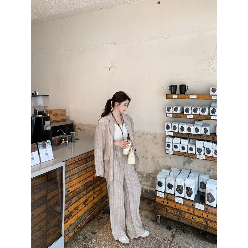 "GentleLuxury夏日胶囊西裤"100高品色织亚麻 慵懒松弛感条纹西裤