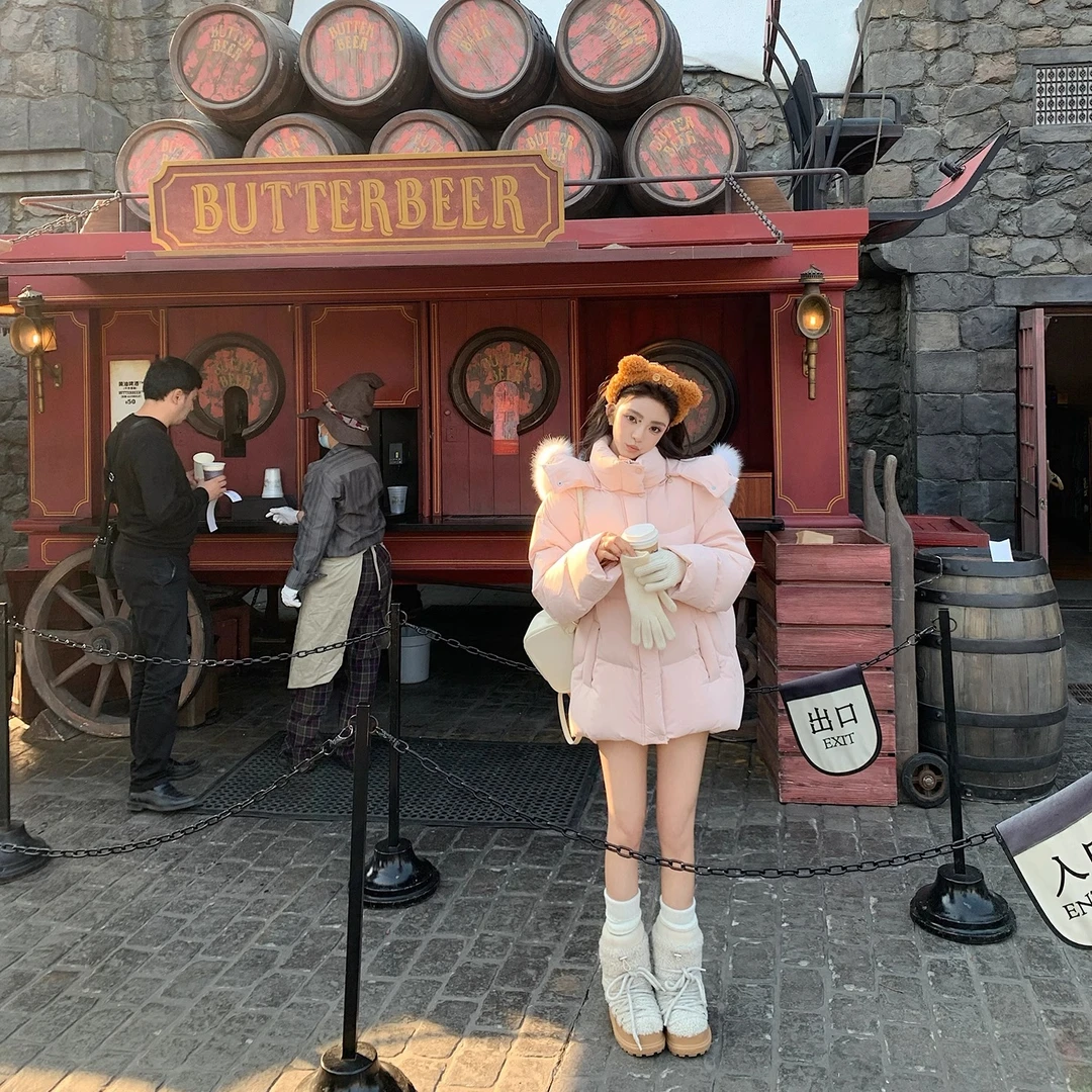 "棉花糖羽绒"芬兰狐狸毛领三星清洁90白鸭绒可脱卸帽子羽绒外套