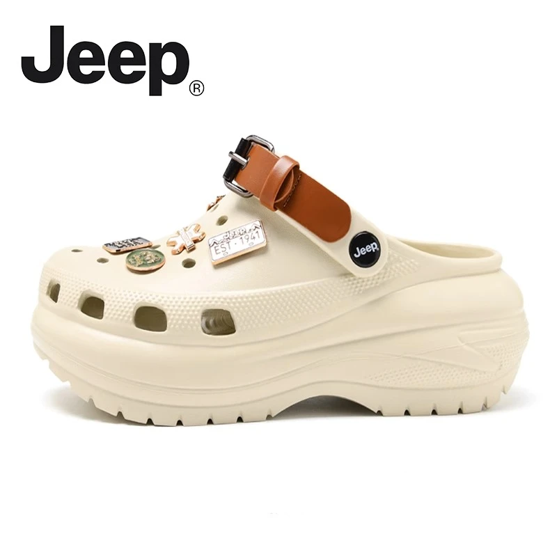 JEEP/吉普洞洞鞋女士户外厚底时尚凉鞋女增高半拖鞋休闲沙滩凉拖