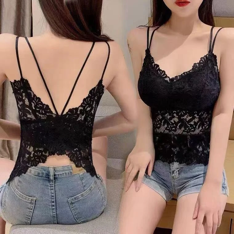 夏季蕾丝吊带背心美背无痕冰丝内衣女聚拢抹胸大码薄款性感网红