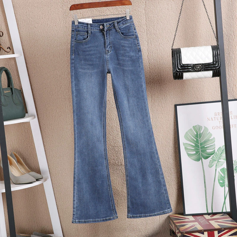 秋冬加绒加厚喇叭裤女高腰显瘦牛仔裤2025年胖mm大码修身微喇长裤