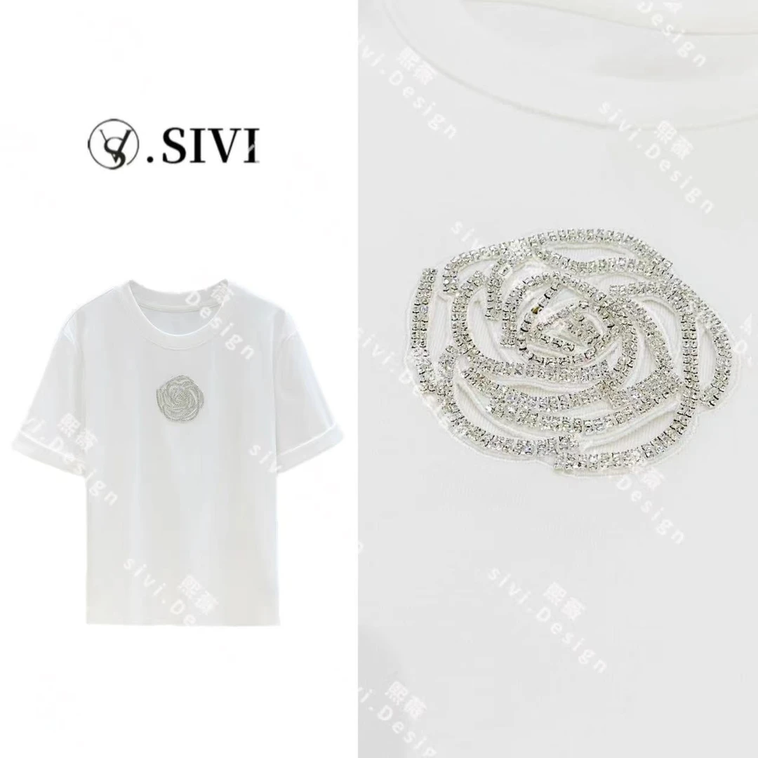 熙薇【玫瑰诗行】2024早春新款休闲百搭气质重工短袖T恤F3125