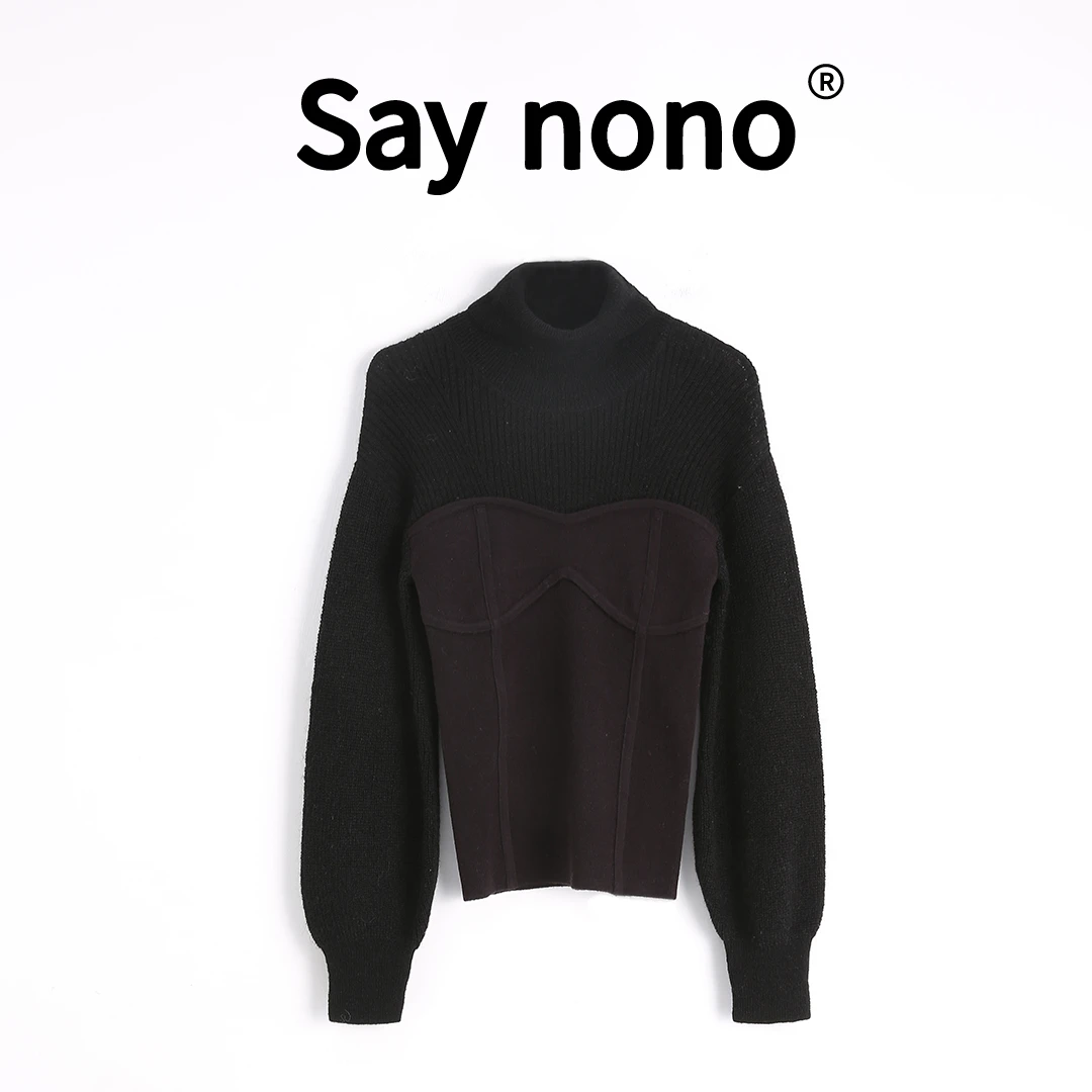 懒猫nono│Saynono 撞色拼接＿复古时髦街头优雅显瘦上衣/ZMB2074