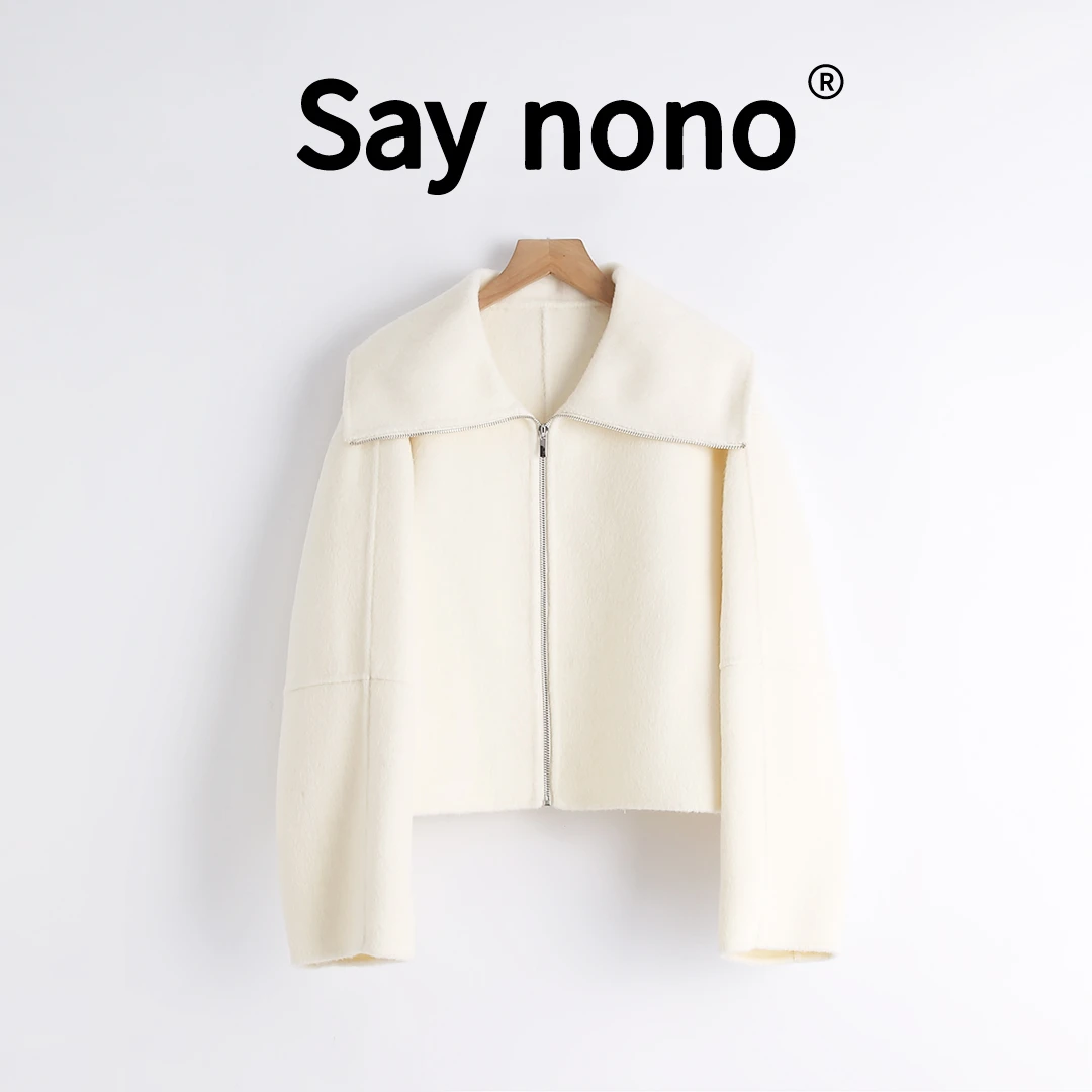 懒猫nono│Saynono 小众气质大翻领短款毛呢外套小个子 /HYTU24610