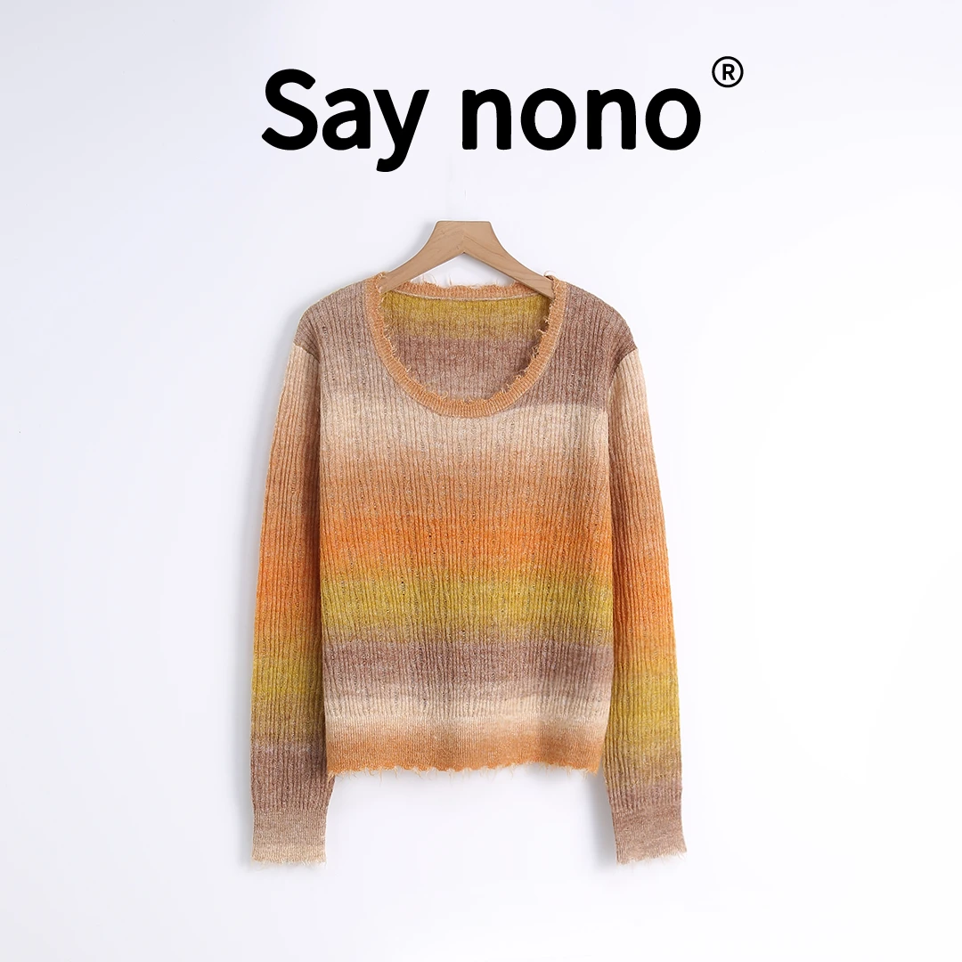 懒猫nono│Saynono 流白诗＿扎染渐变气质圆领毛边毛衣/SYDD3150