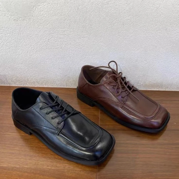 【轻奢尾单】AN725-1广州小牛皮欧版系带乐福鞋软底软面