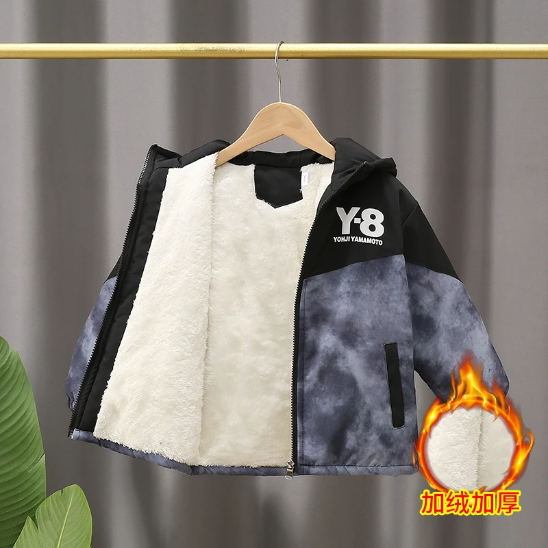 童装男童加绒外套冬款2025新款男孩棉服宝宝衣服儿童冬装连帽外套