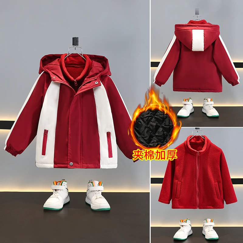 男童冲锋衣三合一秋冬款儿童外套秋冬季中大童亲子冲锋衣防风防水