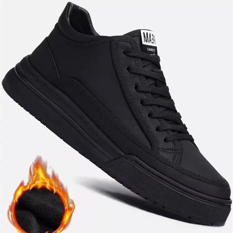 帕达索男鞋冬季黑色休闲板鞋厚底男士加绒保暖运动鞋 230997DJF