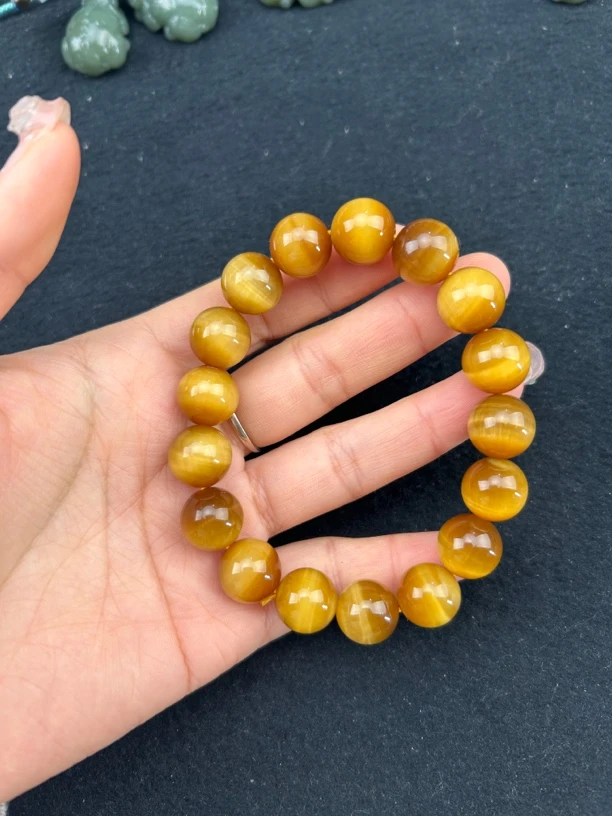 虎眼石手链 天然金虎眼石猫眼手串卡13mm L196