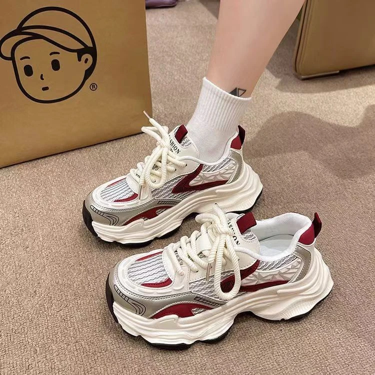 爆款炸街厚底老爹鞋女增高百搭休闲鞋2024新款秋季透气银色运动鞋