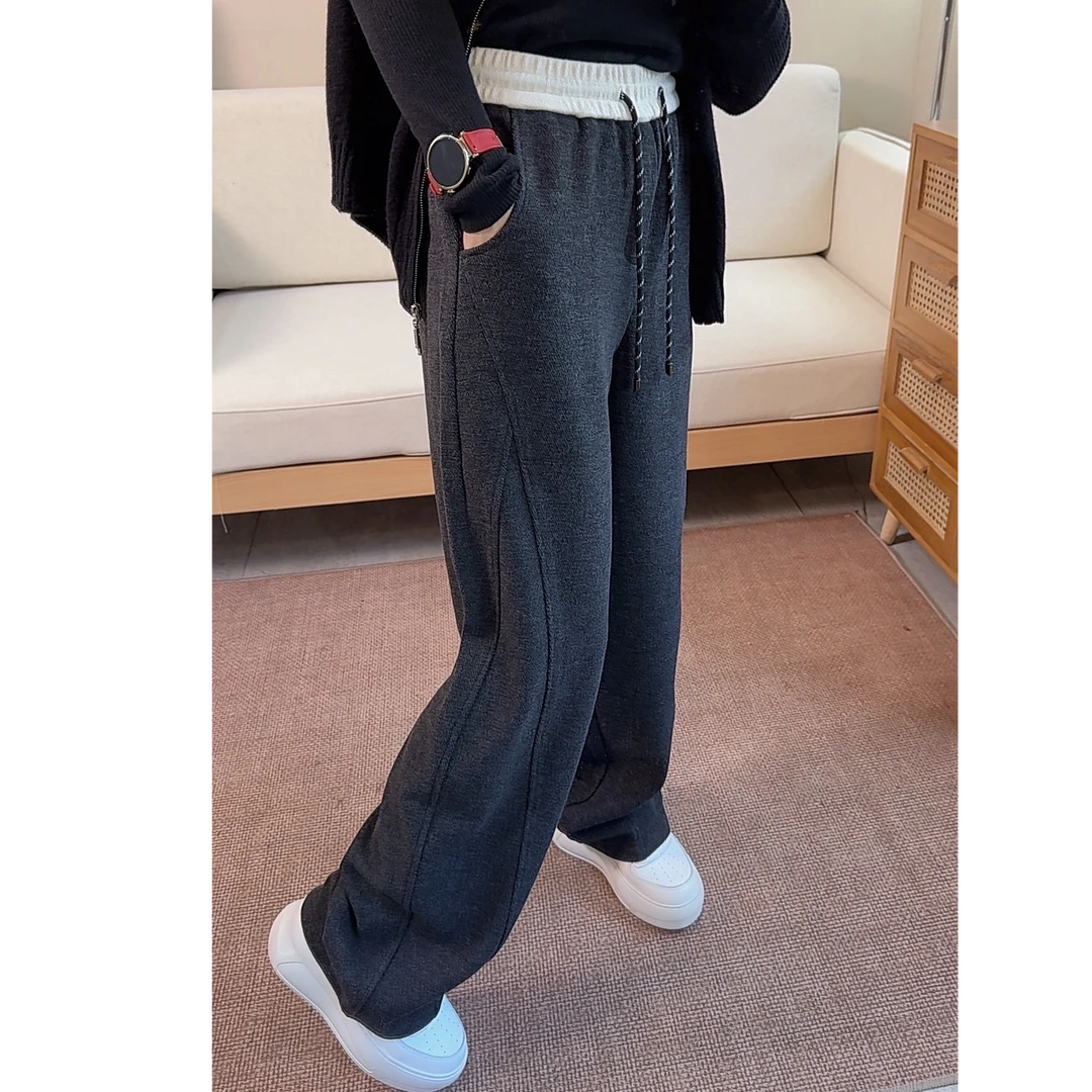 兰嫣定制款秋冬时尚百搭外穿拖地裤显瘦休闲垂感直筒宽松休闲裤