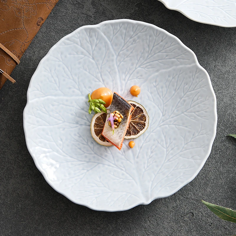 树纹陶瓷盘子家用菜盘高级感酒店餐具商用圆盘冷菜盘不规则西餐盘