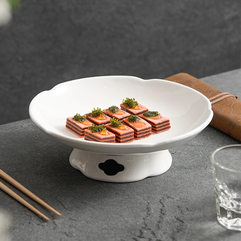 白瓷盘子高脚冷菜盘凉菜盘酒店餐厅现代简约餐具摆盘茶点盘糕点盘