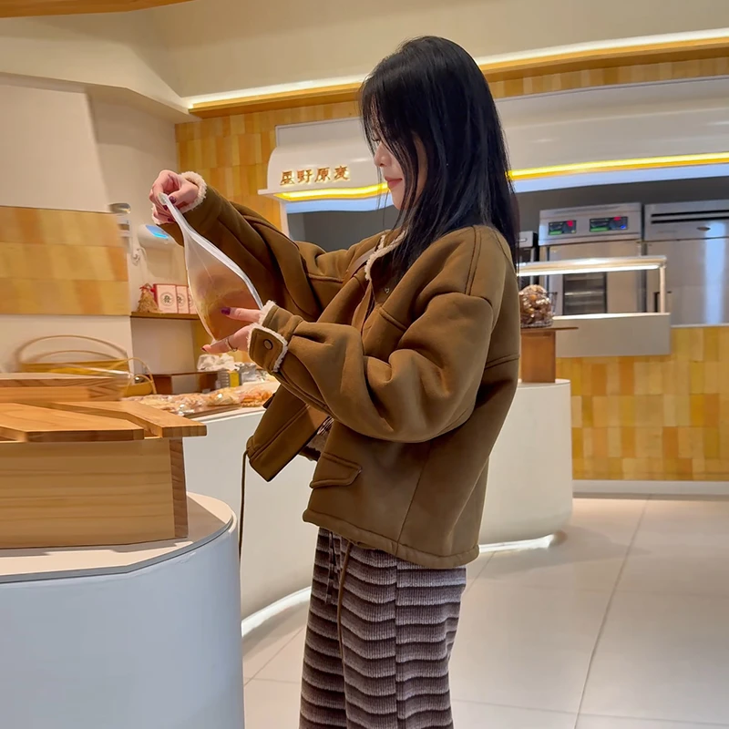 网红韩版时尚百搭加厚保暖外套女2024年冬季气质宽松显瘦毛绒外套