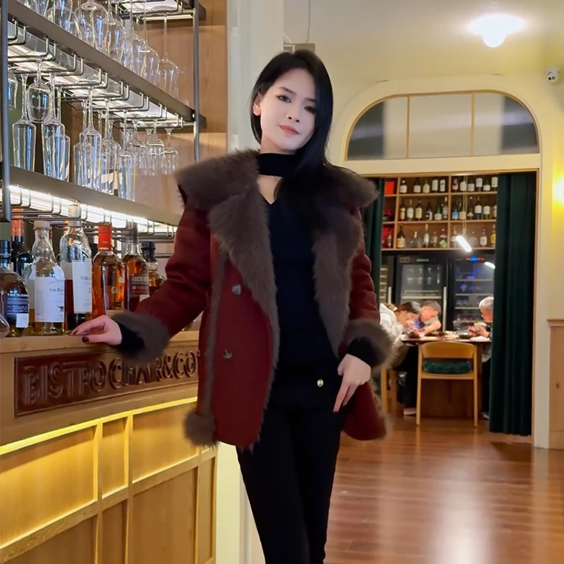 2024冬明星款时尚百搭皮毛一体防寒保暖毛毛外套女气质轻奢女装