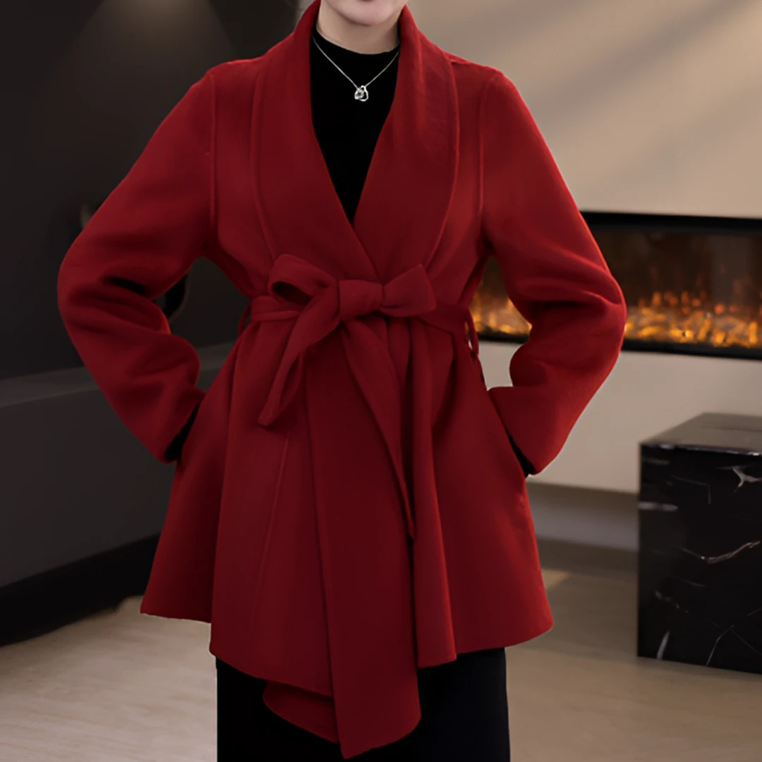 8083秋冬新款羊毛大衣气新年高级显瘦显高气质时尚红色冬季