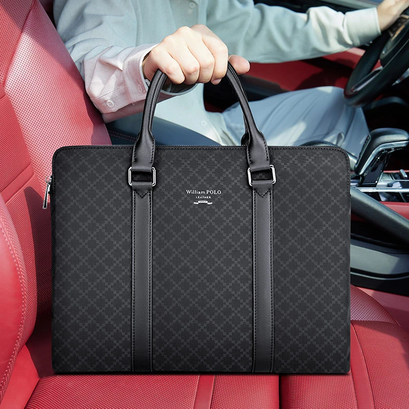 英皇保罗男士商务公文包休闲单肩斜挎包横款肩包时尚挎包格纹潮流