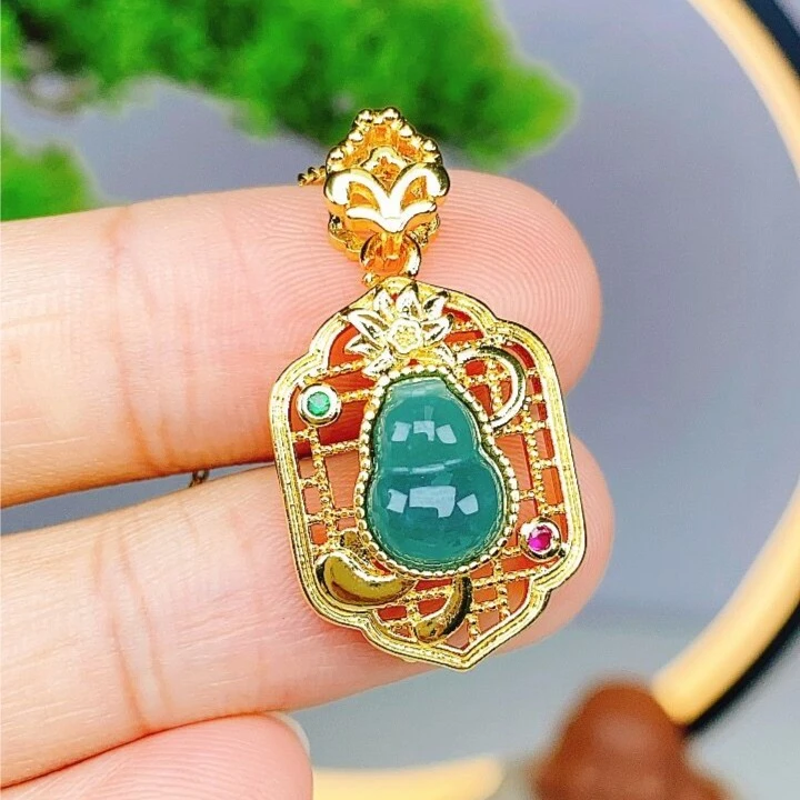 【翡翠珠宝】天然翡翠A货葫芦吊坠(不含链) 翡翠老蓝水葫芦