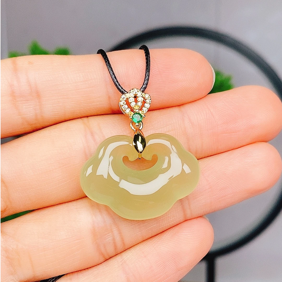 【平安如意】天然平安如意锁吊坠 如意玉佩 平安锁吊坠 天然玉石