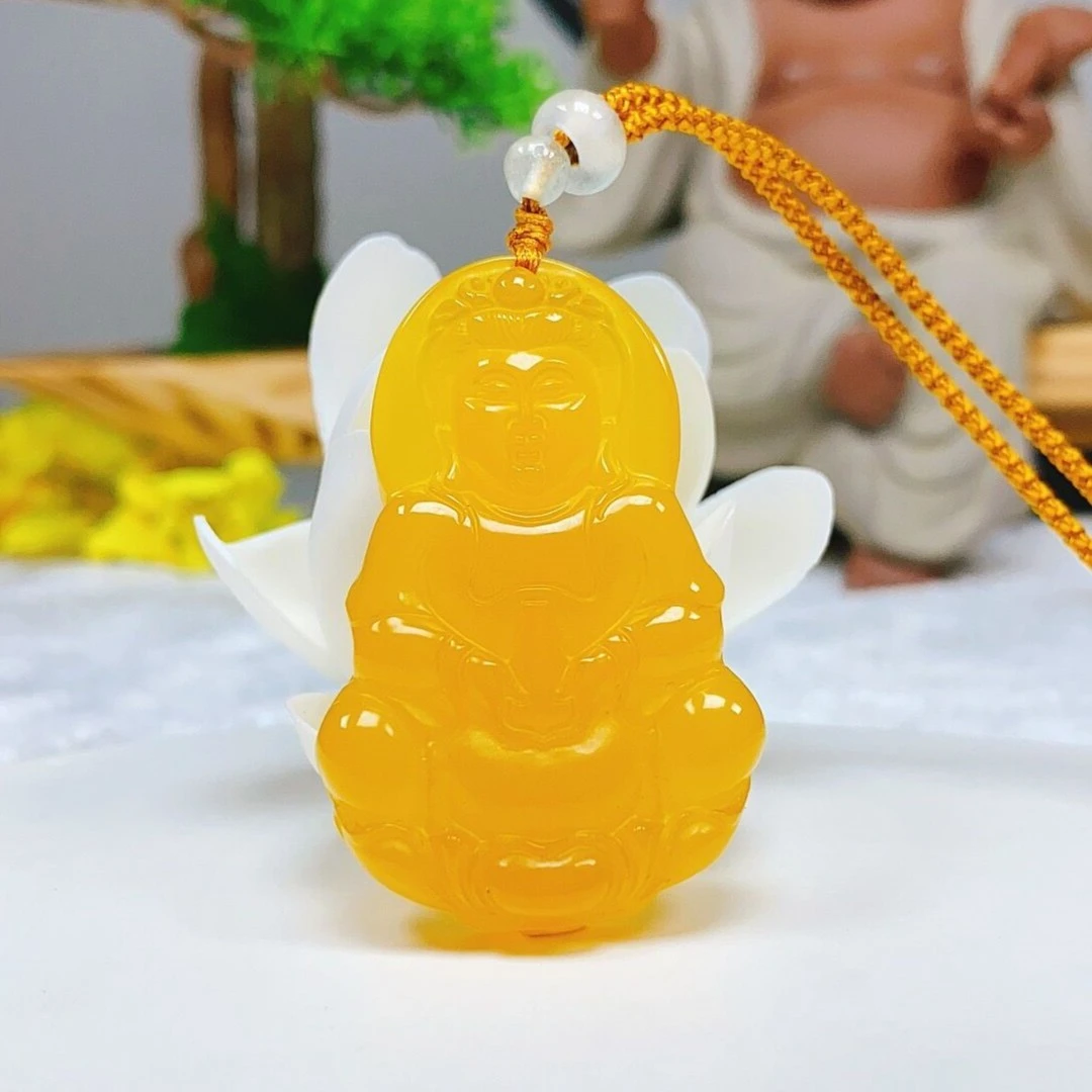 天然满蜜鸡油黄观音 黄龙玉观音吊坠(配绳) 天然玉石 支持复检