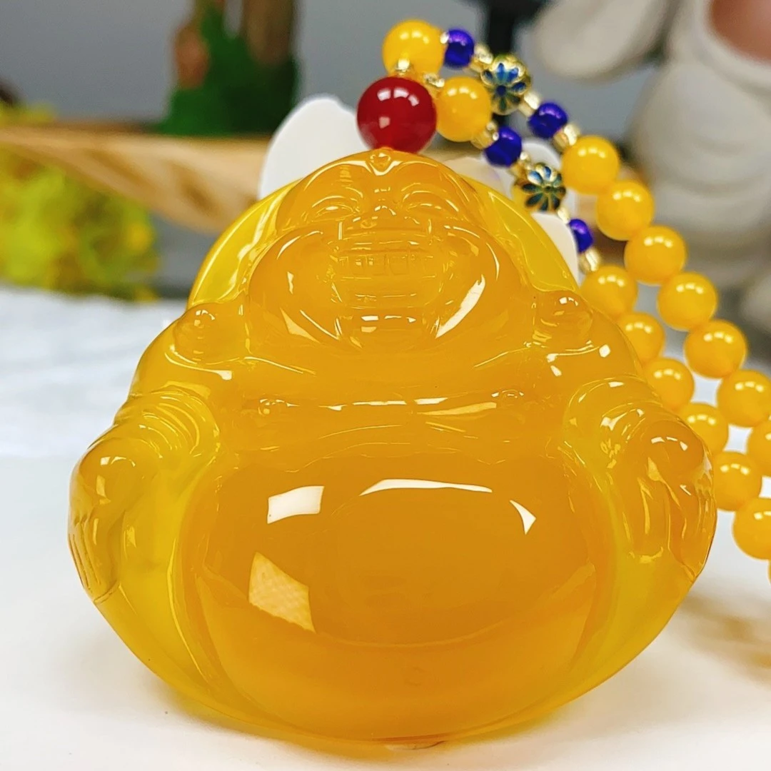 【天然珠宝】满蜜鸡油黄大佛公 3D厚装 笑脸弥勒佛 带证书礼盒