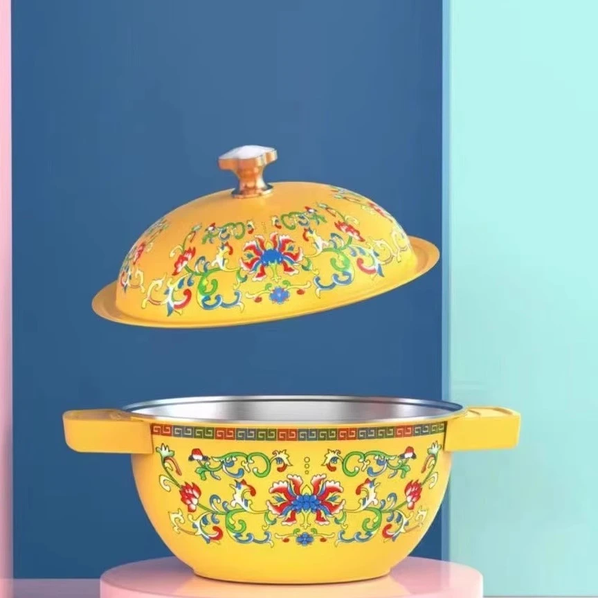 新疆抓饭锅铸铁锅搪瓷蒸锅炖锅汤锅炒菜锅平底锅不粘不锈锅