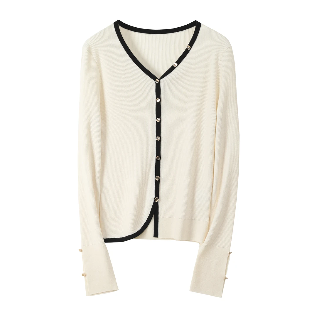 长袖百搭显瘦白色春秋气质短款小香风修身针织外搭开衫针织开衫女