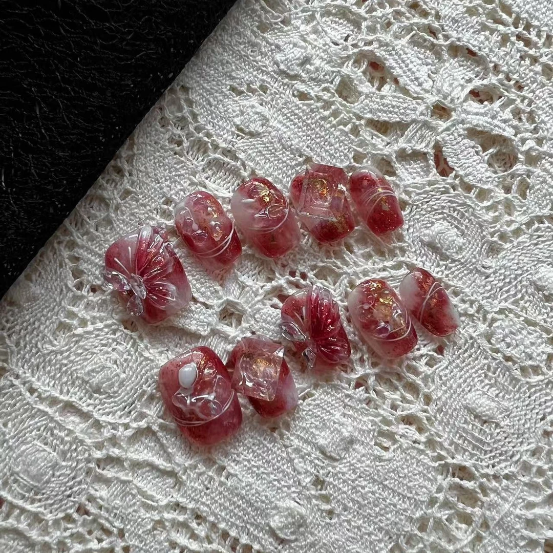 第2 单 老 粉 专属—蝴蝶 红色 节日 中长款 纯手工穿戴甲