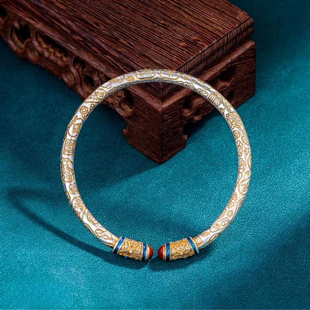 足银手镯 如意吉言手镯 蛇年礼物古风民族风