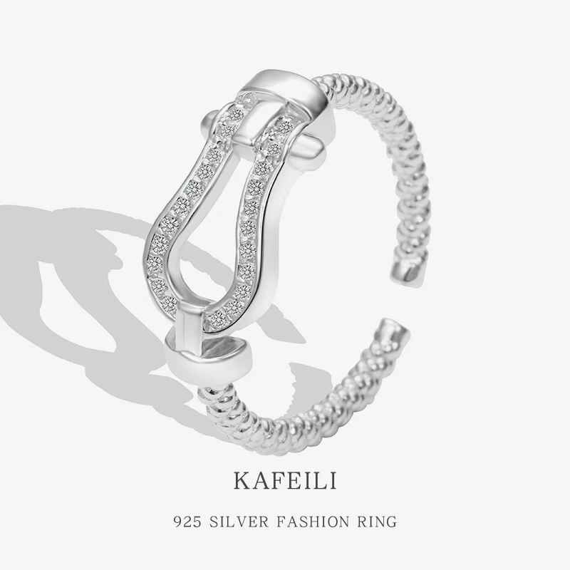 黛希蔻 925银戒指 925纯银戒指女小众高级轻奢设计马蹄微镶指环