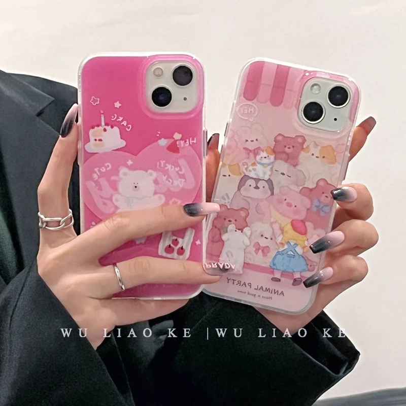 双层ins动物派对适用苹果iPhone14promax手机壳13/12/11/15少女