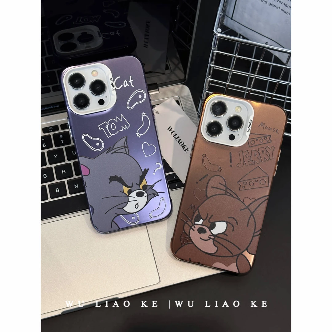 电镀动漫可爱猫和老鼠适用苹果iPhone14promax手机壳13/12/11硅胶