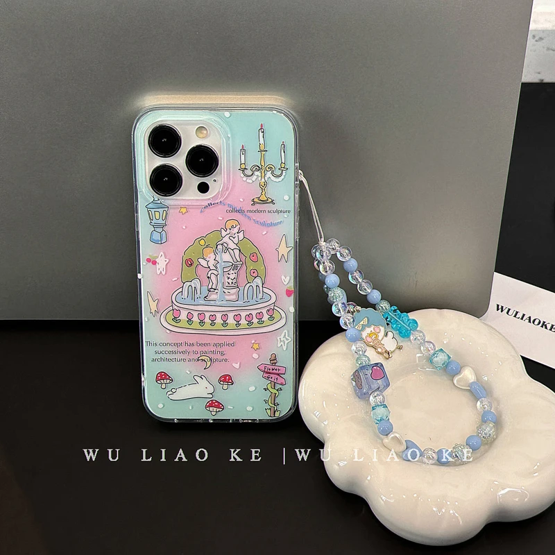 双层ins喷泉天使适用苹果iPhone14promax手机壳13/12/11小众网红