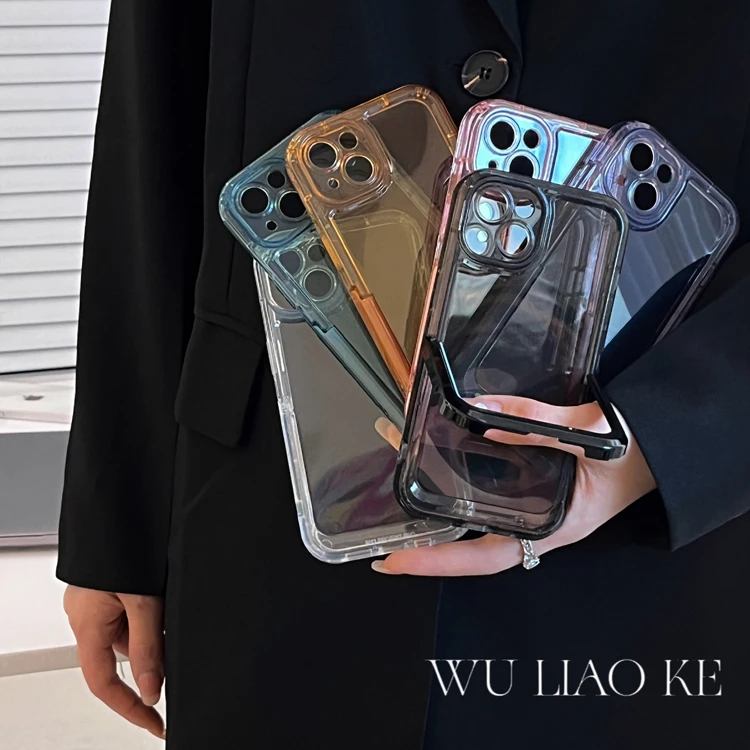 透明一体直立支架适用iPhone15promax手机壳14/13/12/11简约男女