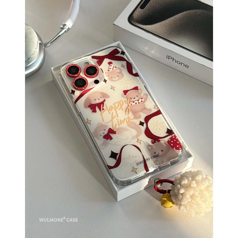 双层蝴蝶结小熊ins适用苹果iPhone15promax手机壳14/13/12