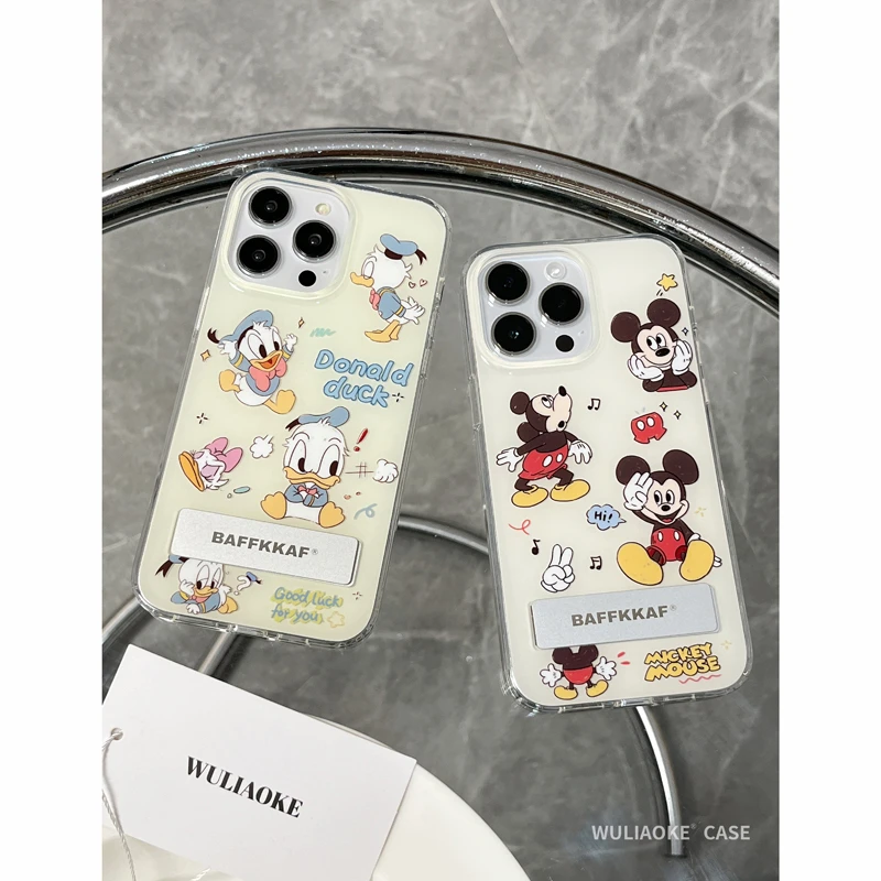一体支架双层米奇唐老鸭适用苹果iPhone15promax/14/13/12手机壳