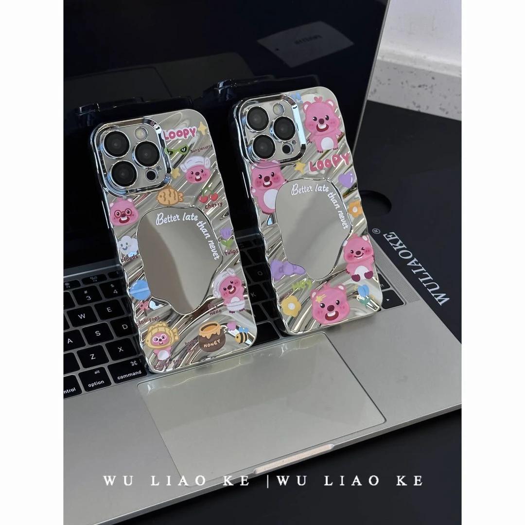电镀镜面可爱小海狸适用苹果iPhone14promax手机壳13/12/11少女