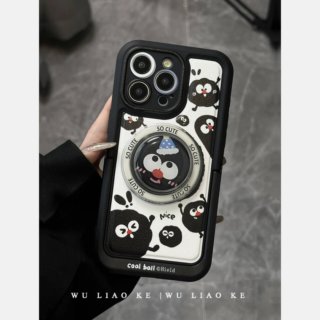 皮纹支架磁吸黑色煤球适用苹果iPhone15promax手机壳14/13/12/11