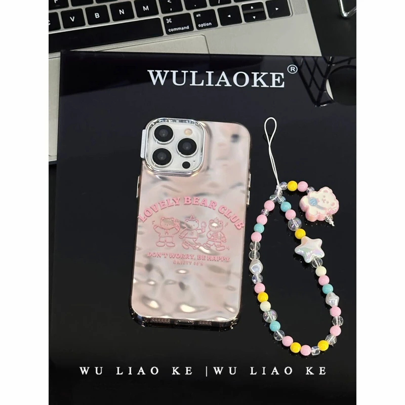 电镀粉ins三只小熊适用苹果iPhone15promax手机壳14/13/12/11小众