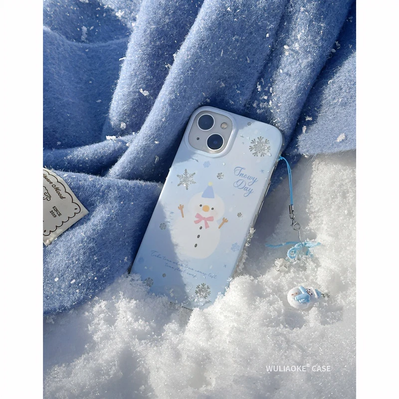 圆边双层雪花雪人适用苹果iPhone15promax手机壳14/13/12