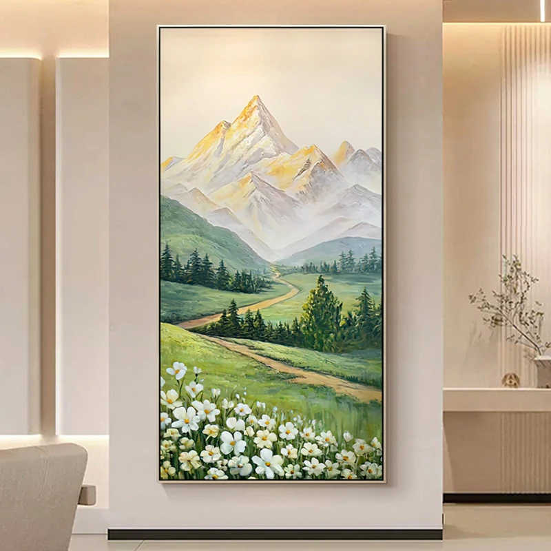 【东篱南山】手绘油画玄关走廊过道挂画风景北欧客厅装饰画奶油风