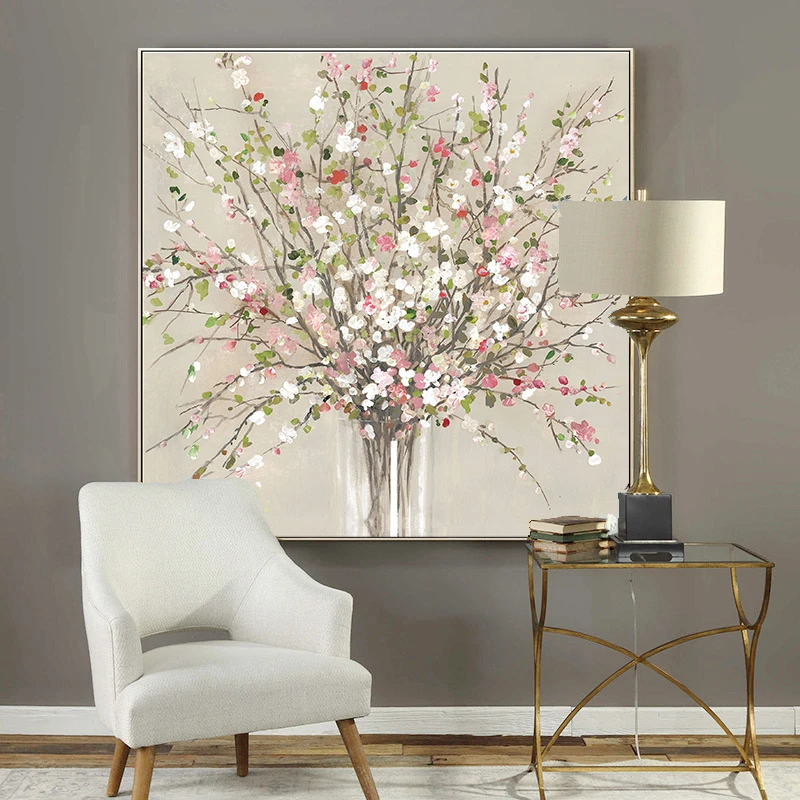 【幸福花伴】手绘油画玄关装饰画轻奢餐厅壁画客厅沙发背景挂画花卉