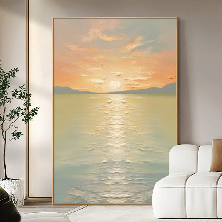 原创海上日出油画客厅背景墙挂画沙发背墙装饰画玄关走廊墙壁画